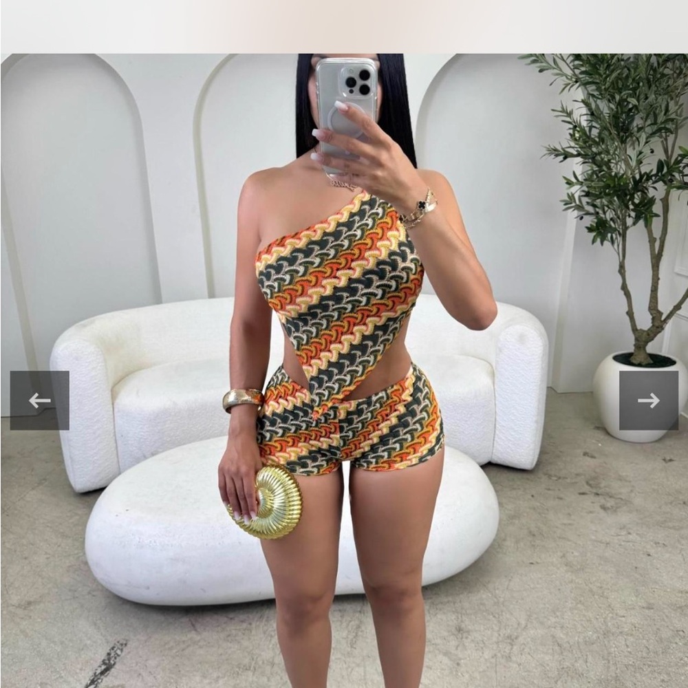 Colorful Geometric One-Shoulder Romper